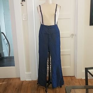Trf Denim High Waisted Chambray Pant w/ Suspenders